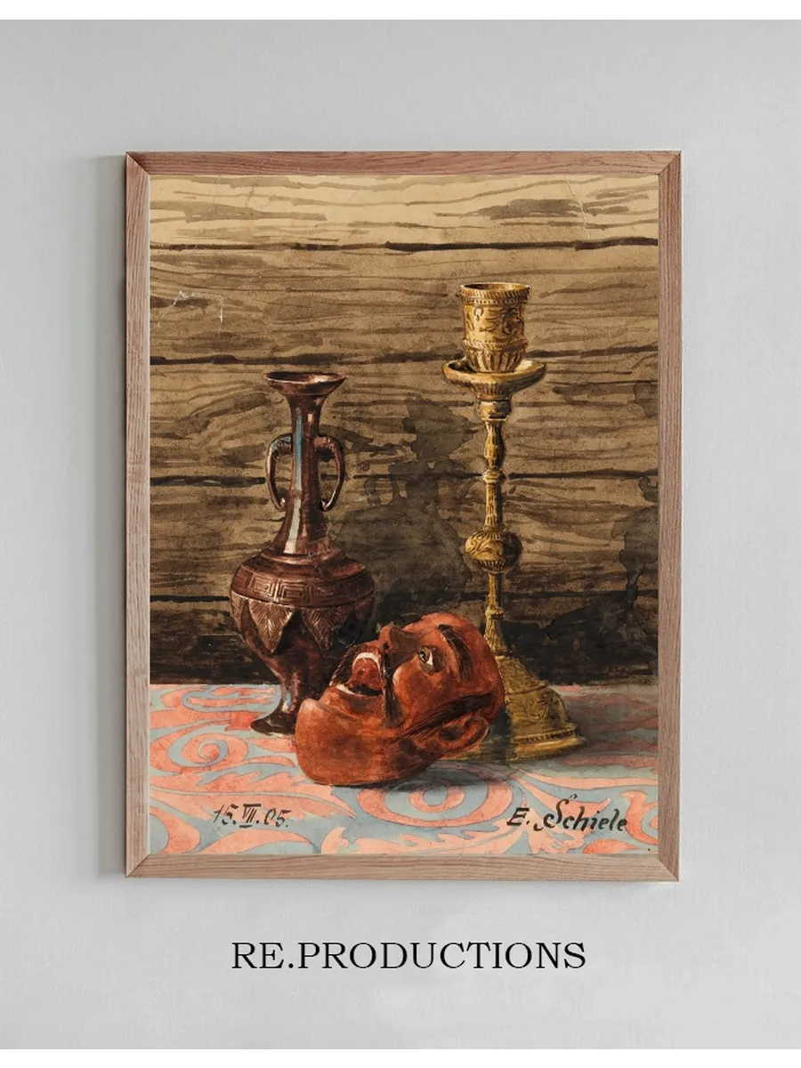 Stillleben Mit Kerzenleuchter, Vase Und Maske