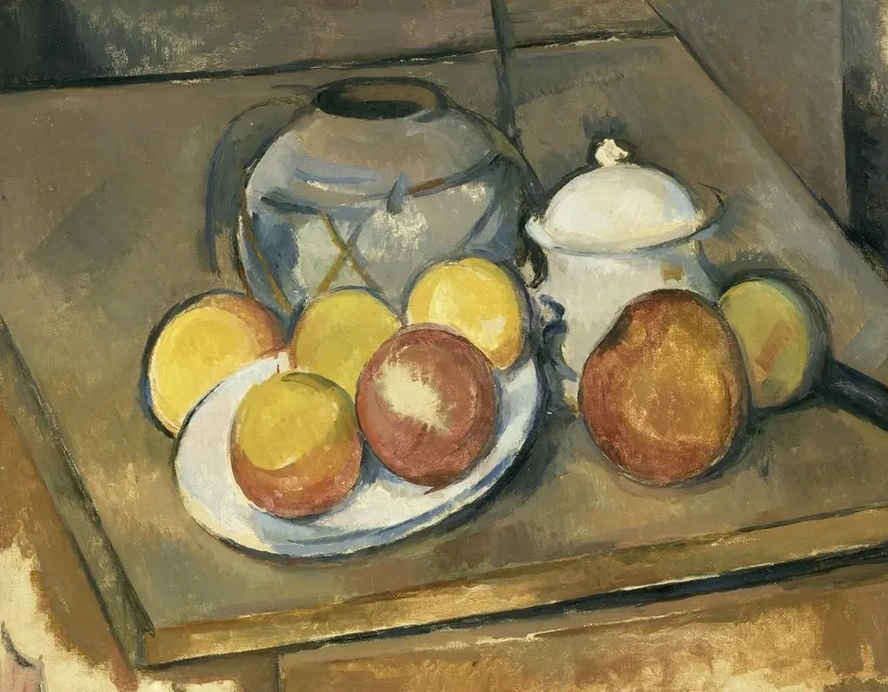 Straw - Trimmed Vase, Sugar Bowl and Apples