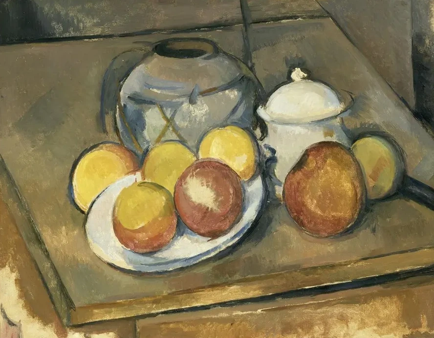 Straw - Trimmed Vase, Sugar Bowl and Apples
