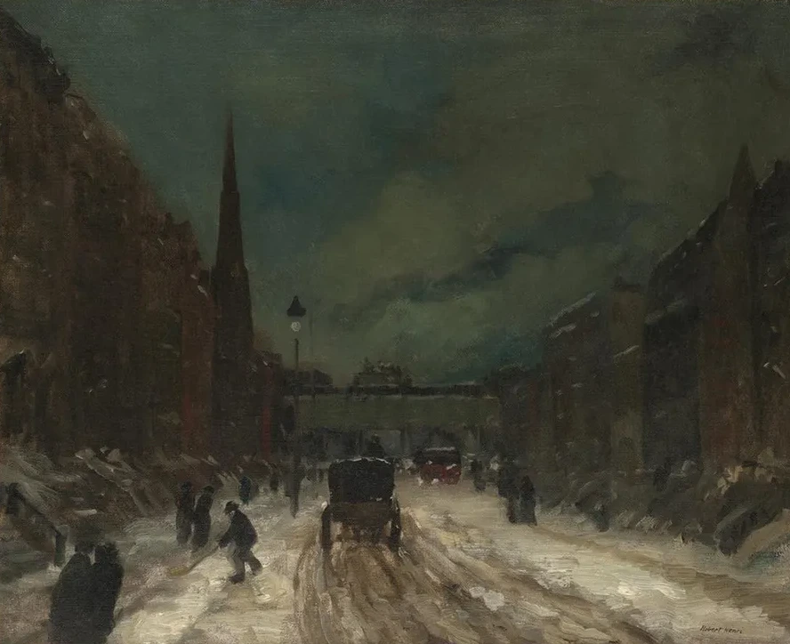 Street Scene with Snow (57th Street, NYC.)