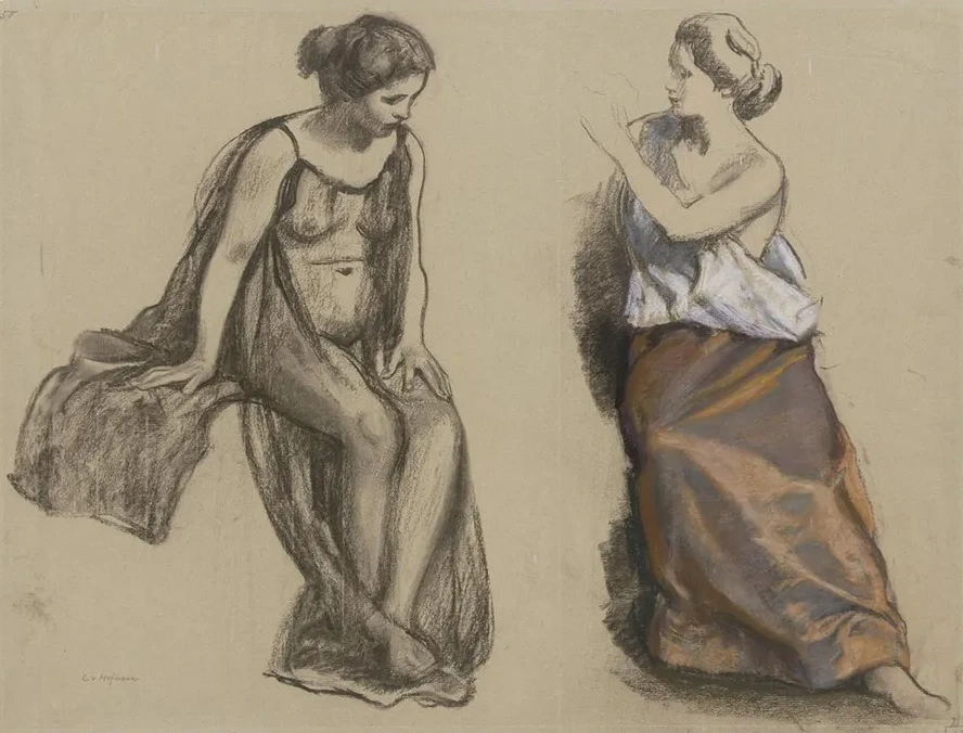 Studienblatt Zwei Frauen, Sitzend, in Unterschiedlicher Bekleidung