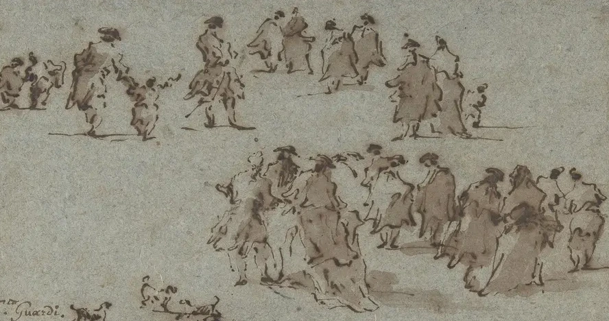 Studies for Groups of Walking Dressed Figures