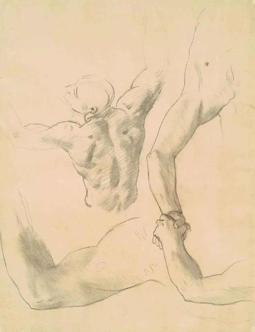 Studies for Two Classical Male Figures Wrestling