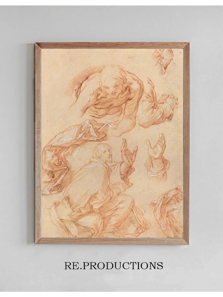 Studies of Hands and Bending Figures