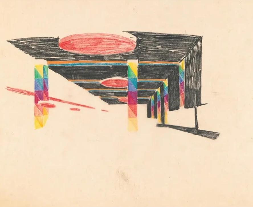 Studies of New York Coliseum, Columbus Circle, Convention Center. Color Study Perspective