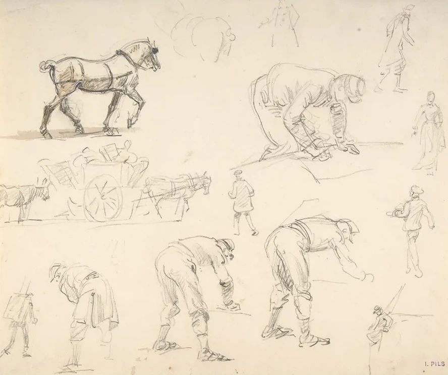 Studies of Soldiers and Cart Horses
