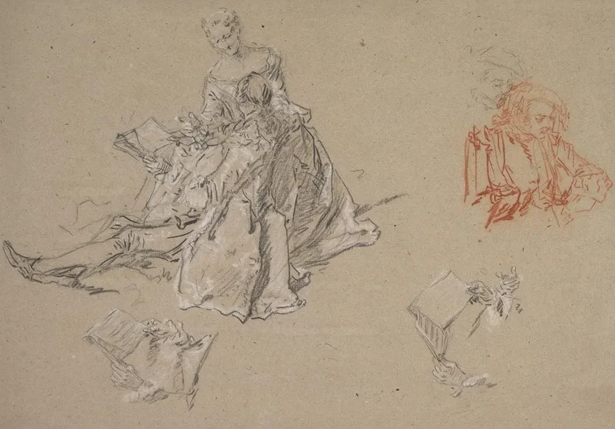 Studies of a Couple Seated on the Ground, Looking at a Songbook