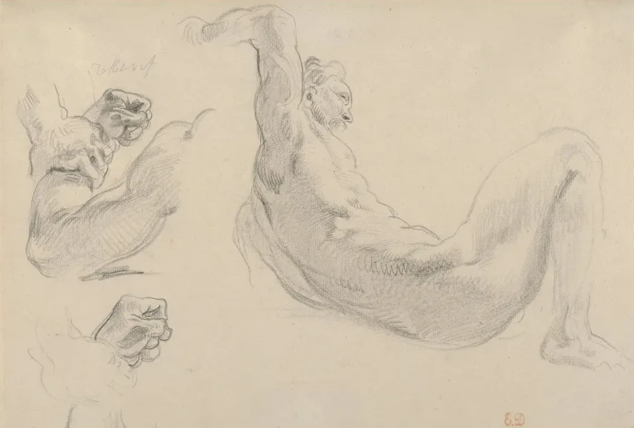 Studies of a Fallen Male Nude for Hercules and the Horses of Diomedes