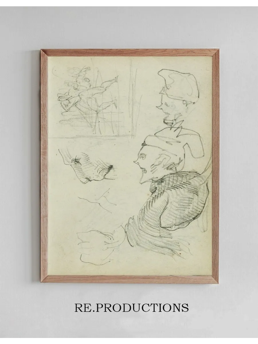 Studies of Lion, Compositional Group Figure Study, Two Caricature Head Studies