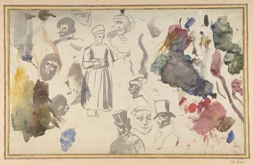 Studies of Male Heads and a Standing Male Figure
