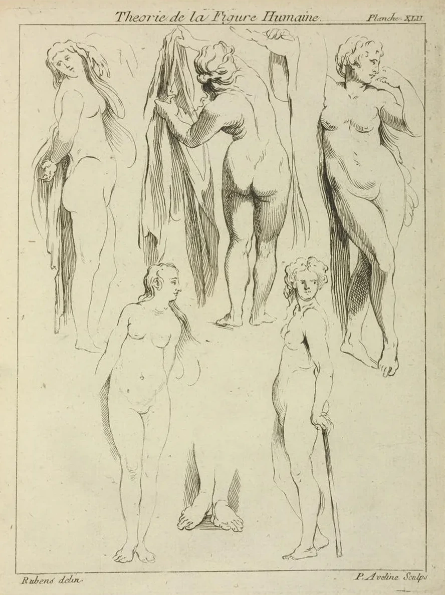 Studies of Standing Female Nudes and a Pair of Feet
