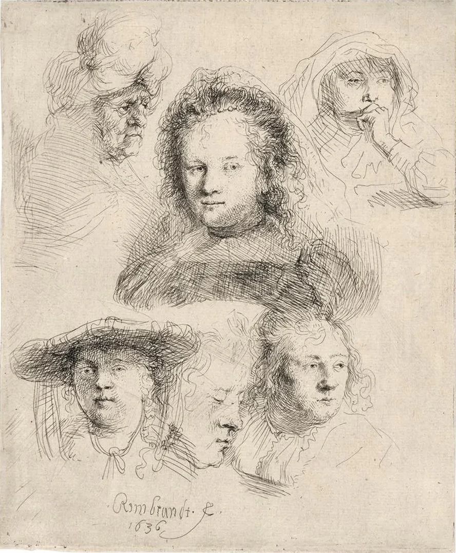 Studies of the Head of Saskia and Others