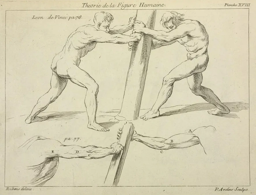 Studies of Two Figures Pushing Against a Pillar