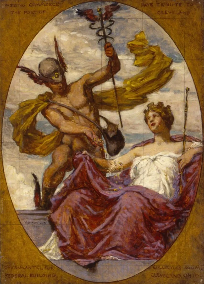 Study for Mural at U.S. Custom House, Cleveland, OH, Passing Commerce Pays Tribute to the Port of Cleveland