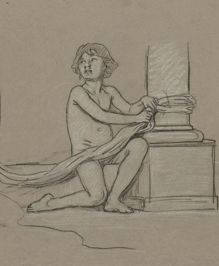 Study for Young Boy Crouching Next toColumn
