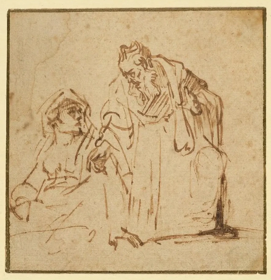 Study of a Man Talking to a Woman Seated on the Left