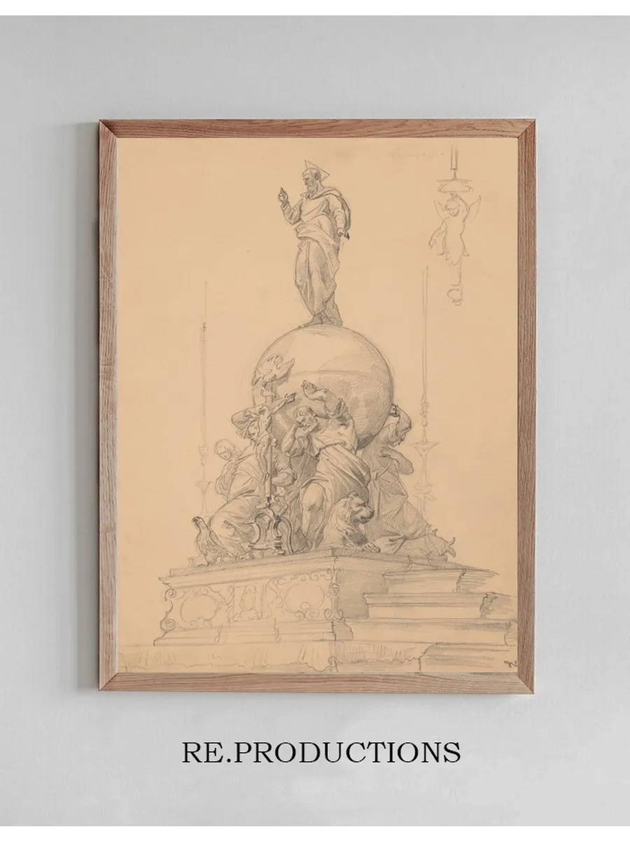 Study of a Sculptural Group with Evangelists Carrying the Globe