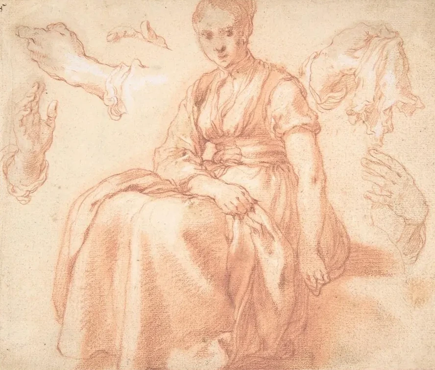 Study of a Seated Woman and Five Studies of Hands