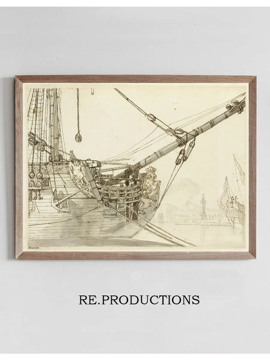 Study of a Warship's Prow with British Warships and Naples Harbor Beyond