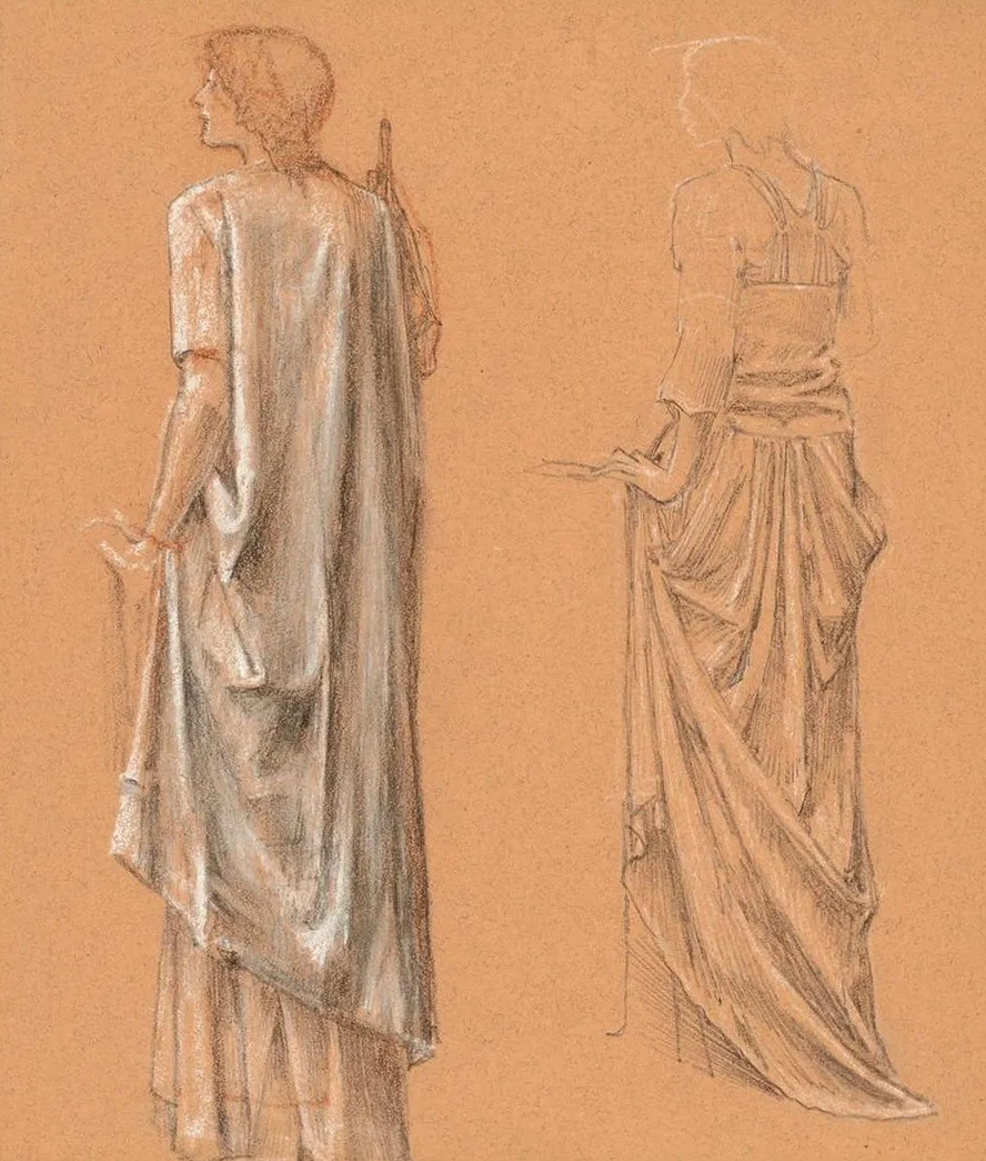 Study of a Draped Female Figure, with a Subsidiary Study of the Same, for the Sleep of Arthur in Avalon