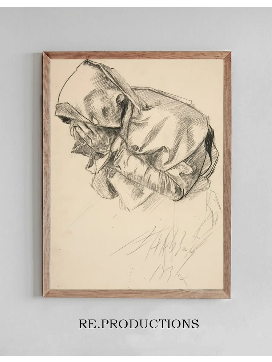 Study of a Robed Figure, Crying, for the Quest of the Holy Grail Mural Series at Boston Publiclibrary