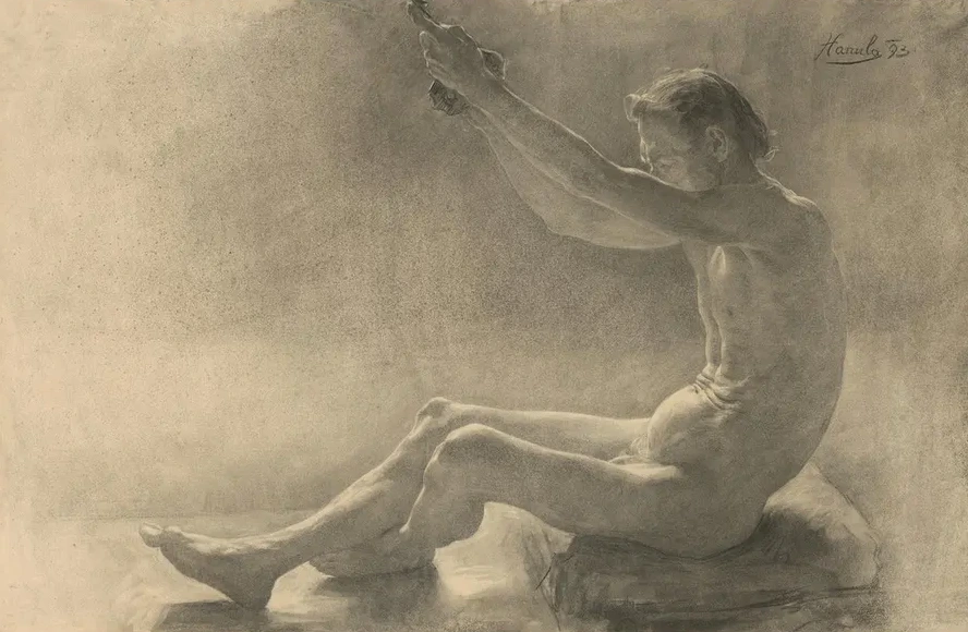 Study of a Sitting Male Nude with Arms Raised
