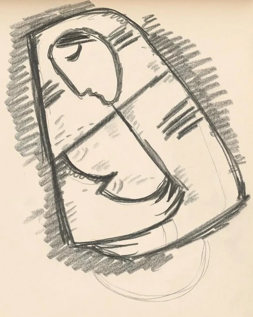 Study of a Woman in a Scarf Composed on a Diagonal