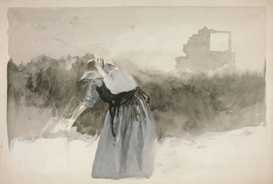 Study of a Woman in Bonnet, Leaning Over