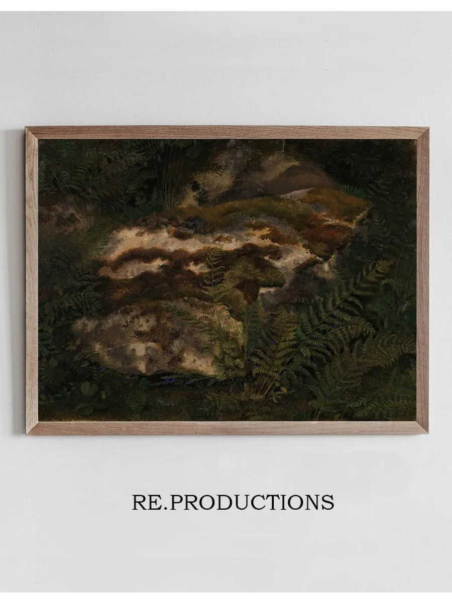 Study of an Moss - Covered Stone and Ferns
