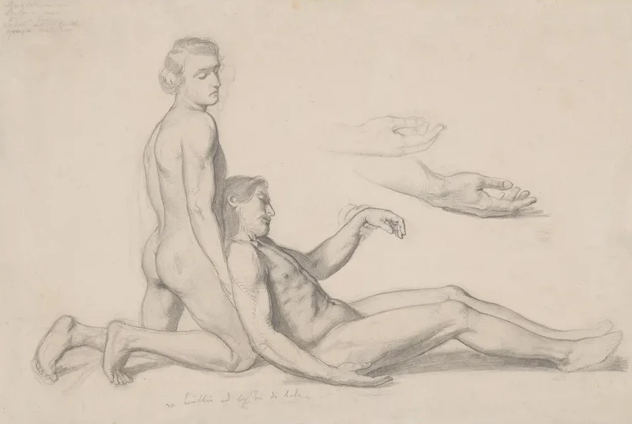 Study of Nude Males to the Scene with Nicodemus Supporting Christ's Body to the Painting Entombment