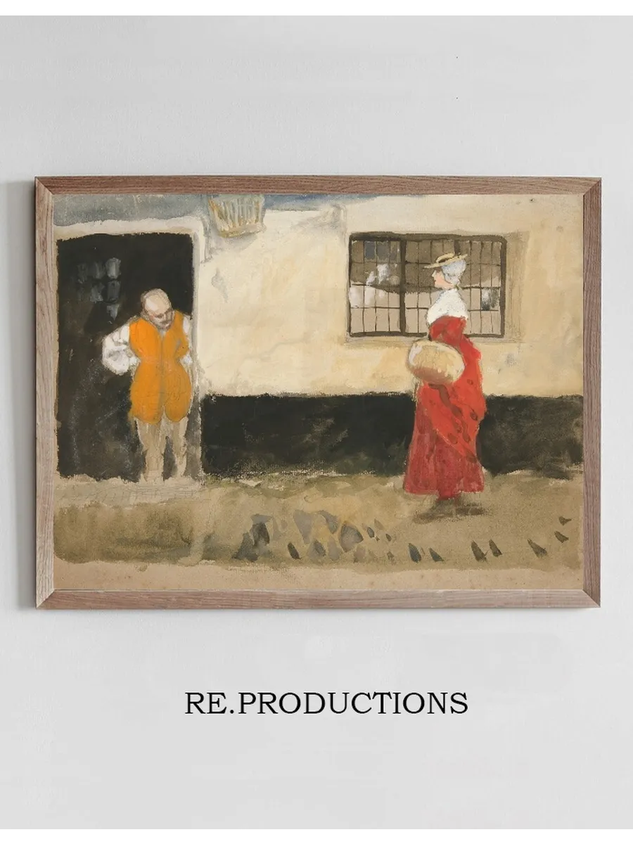 Study of Street Scene, Man at Door, Woman in Reddress