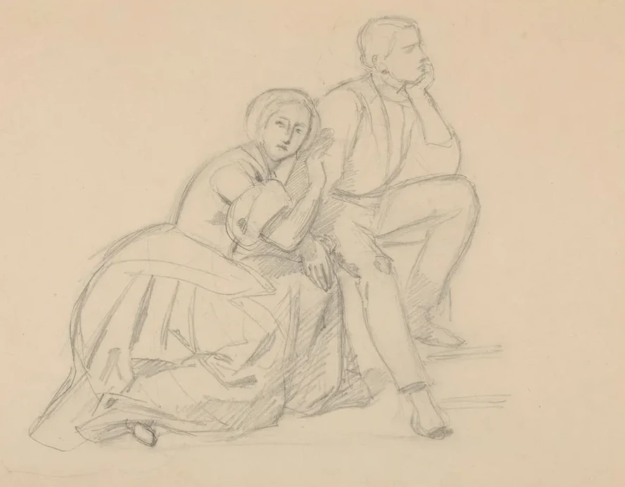 Study of the Prince and a Kneeling Lady for the Painting the Upbringing of Sigismund Augustus