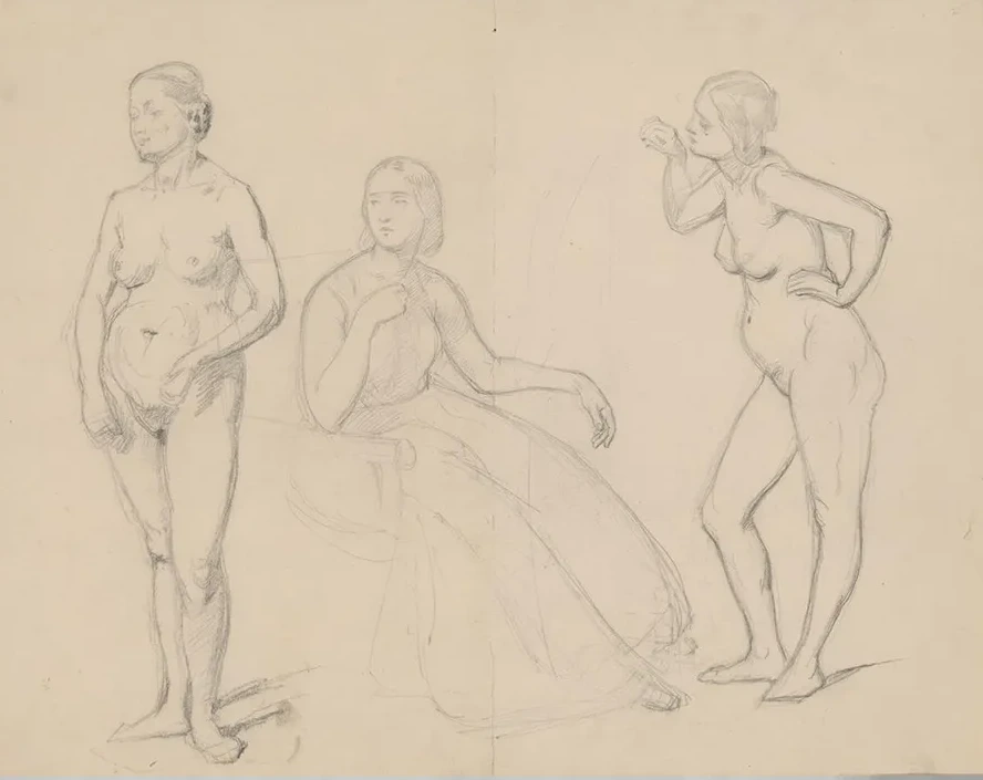 Study of the Figure of Queen Bona and Two Nude Studies of Court Ladies for the Painting the Upbringing of Sigi