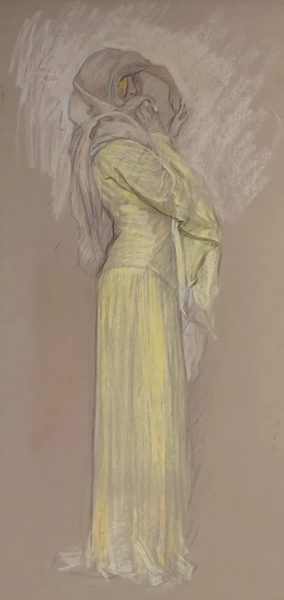 Study, Woman in Yellow Dress with Brown Veil Overface