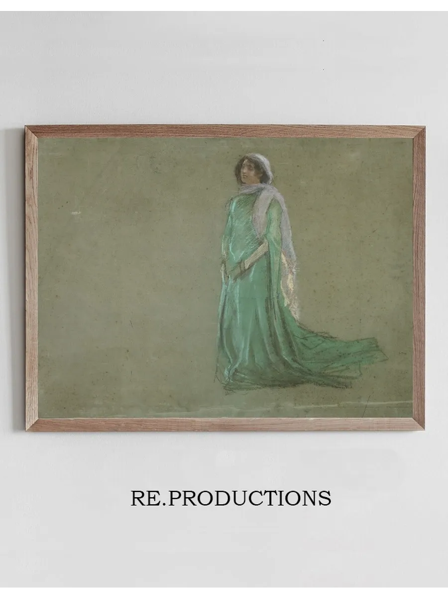 Study, Woman in Long Green Dress, Pinkscarf