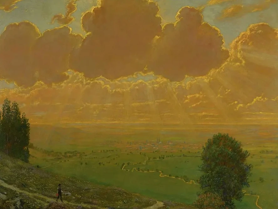 Sunburst Over S ckingen, Black Forest SignedWith The Artist's Initials And Dated 1910