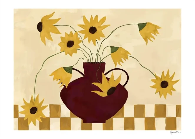 Sunflowers in Burgundy Vase