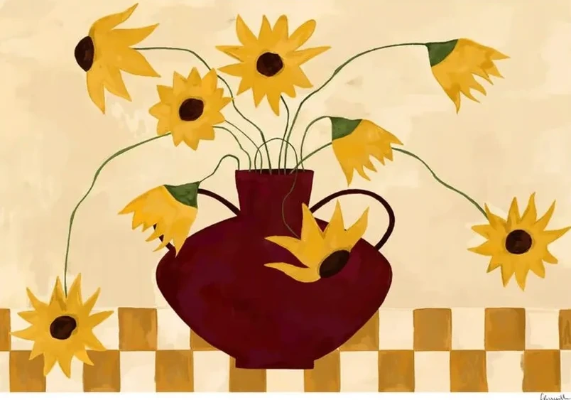 Sunflowers in Burgundy Vase