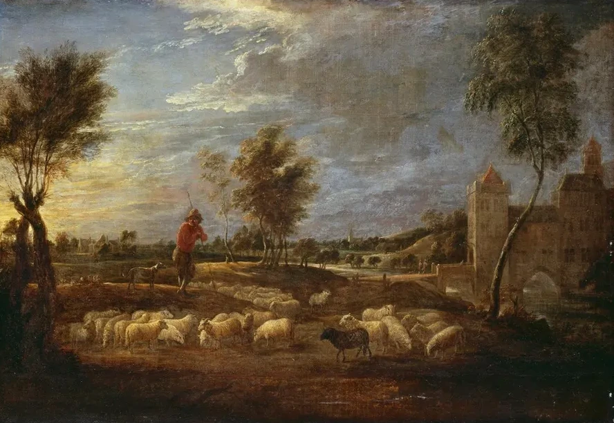Sunset Landscape with a Shepherd and His Flock