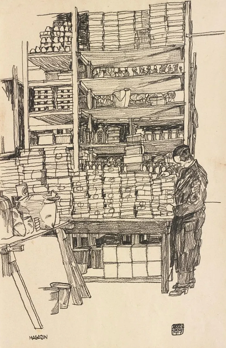 Supply Depot Storeroom with Civilian Worker in Vienna, Schottenfeldgasse)