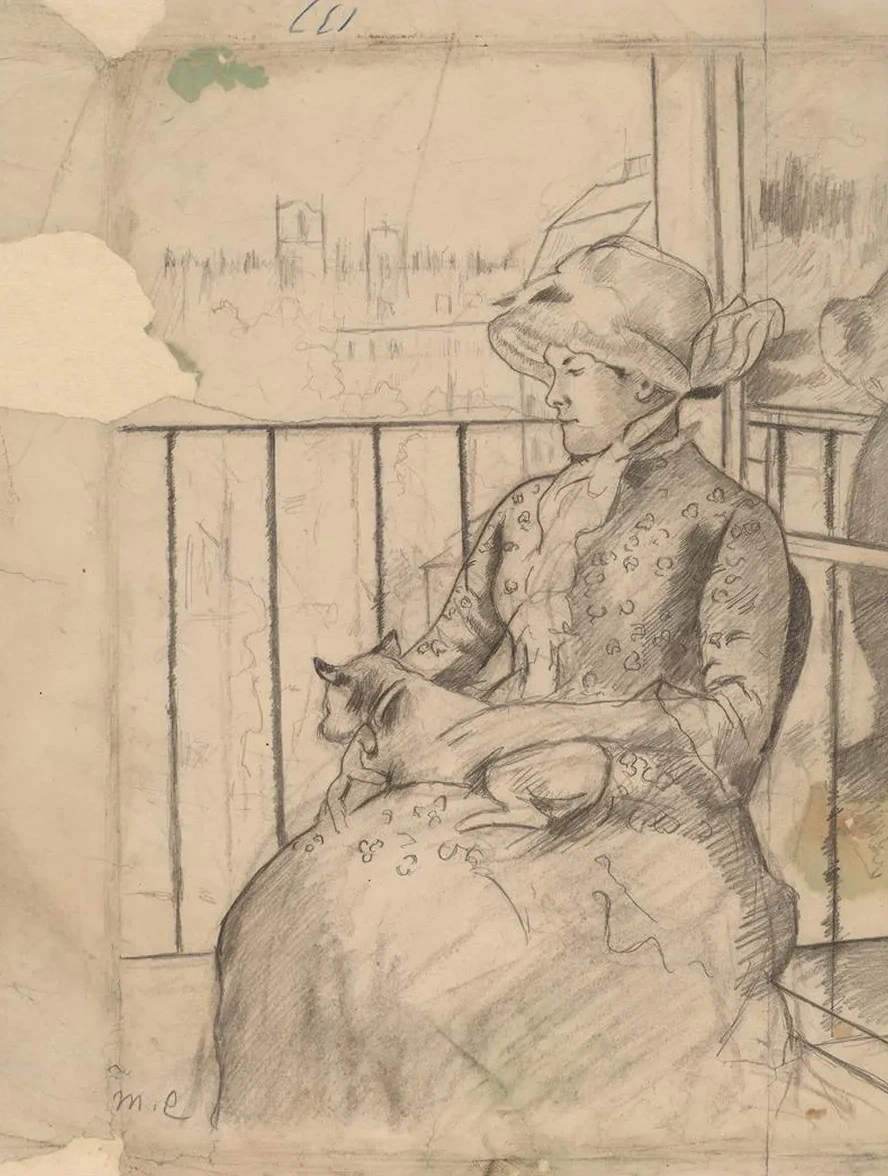 Susan on a Balcony Holding a Dog
