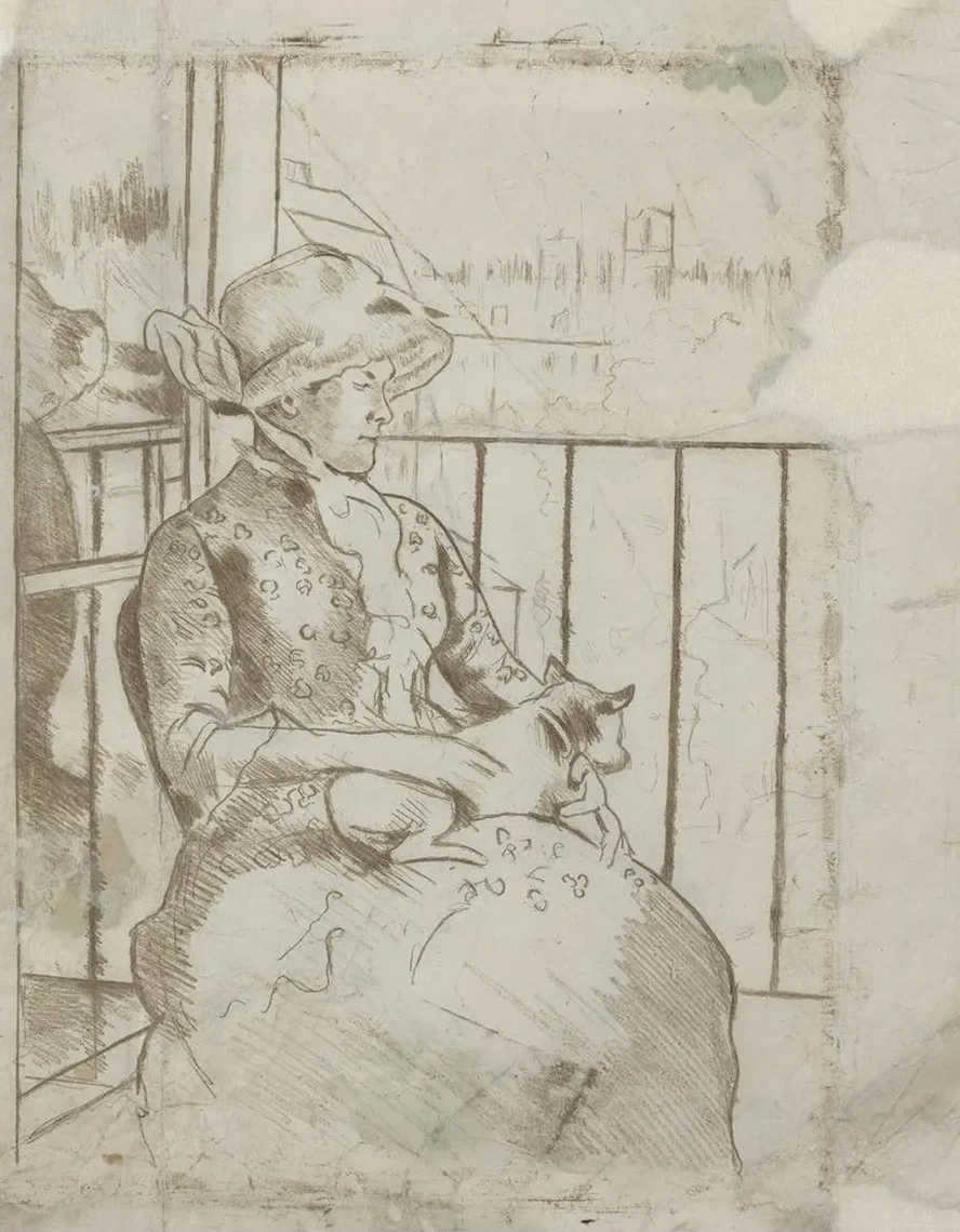 Susan on a Balcony Holding a Dog