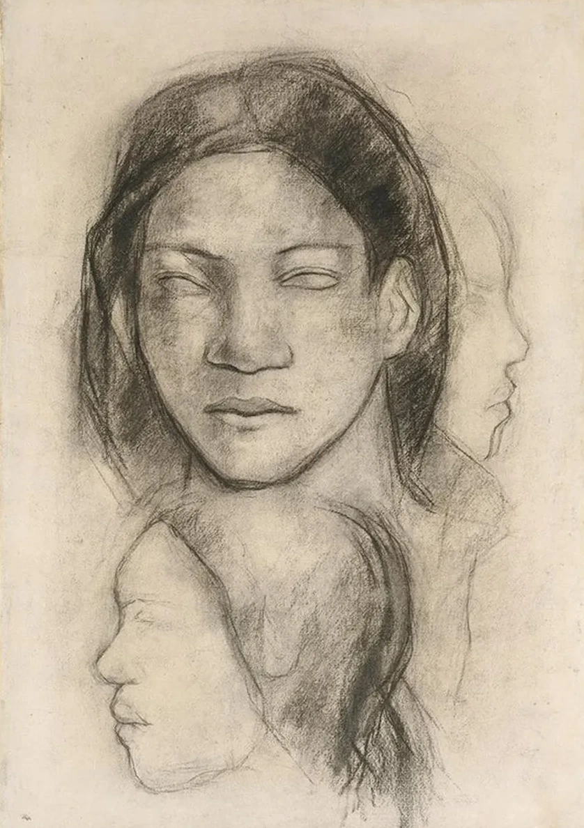 Tahitian Faces (Frontal View and Profiles)