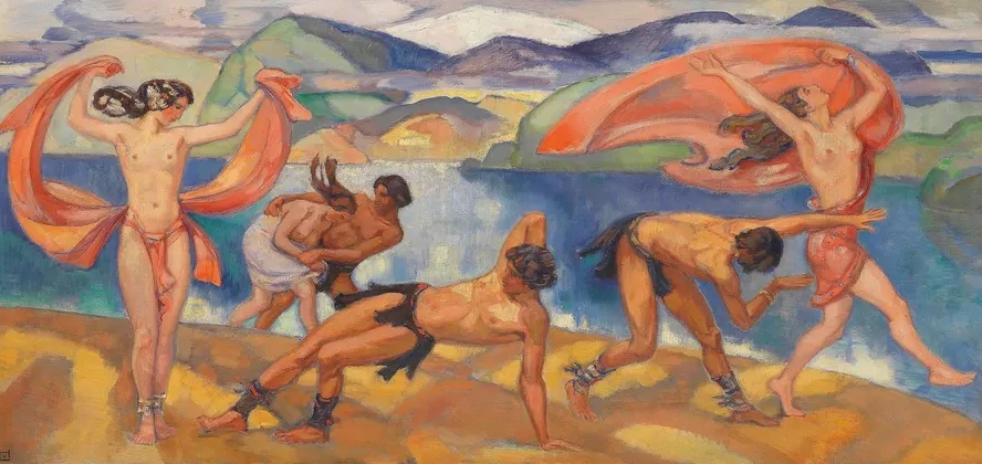 Tanzende in Weiter Landschaft
