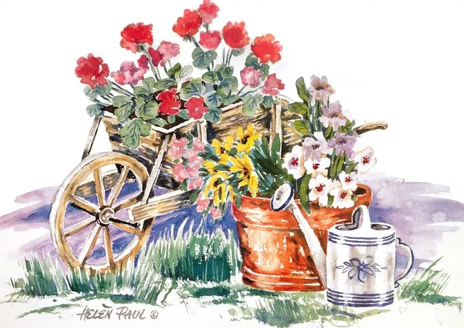 Tending the Garden - Watercolor Flowers