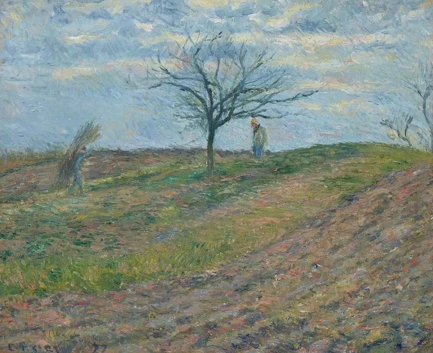 Terre Labour E En Hiver, Avec Un Homme Portant Un Fagot