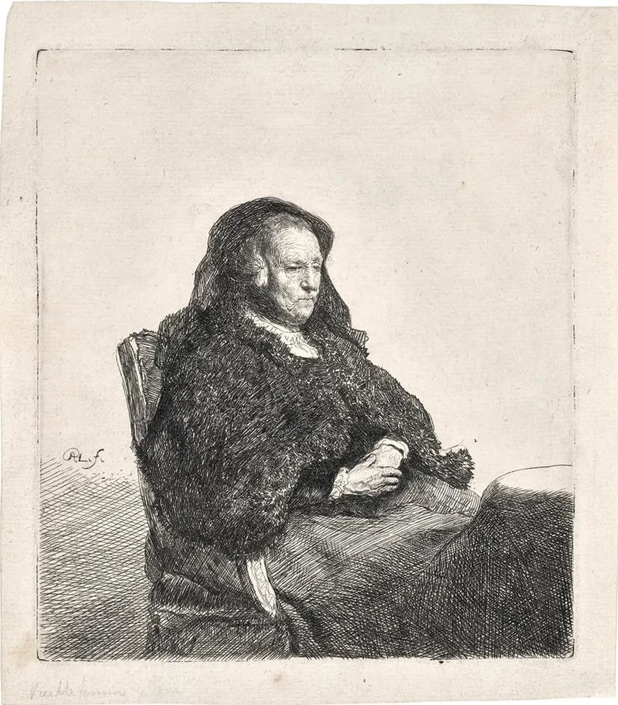 The Artist's Mother Seated at a Table, Looking Right
