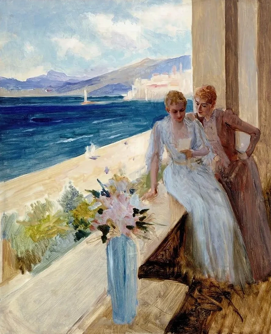 The Artist's Wife And Emilie Von Etter On The Balcony In Cannes