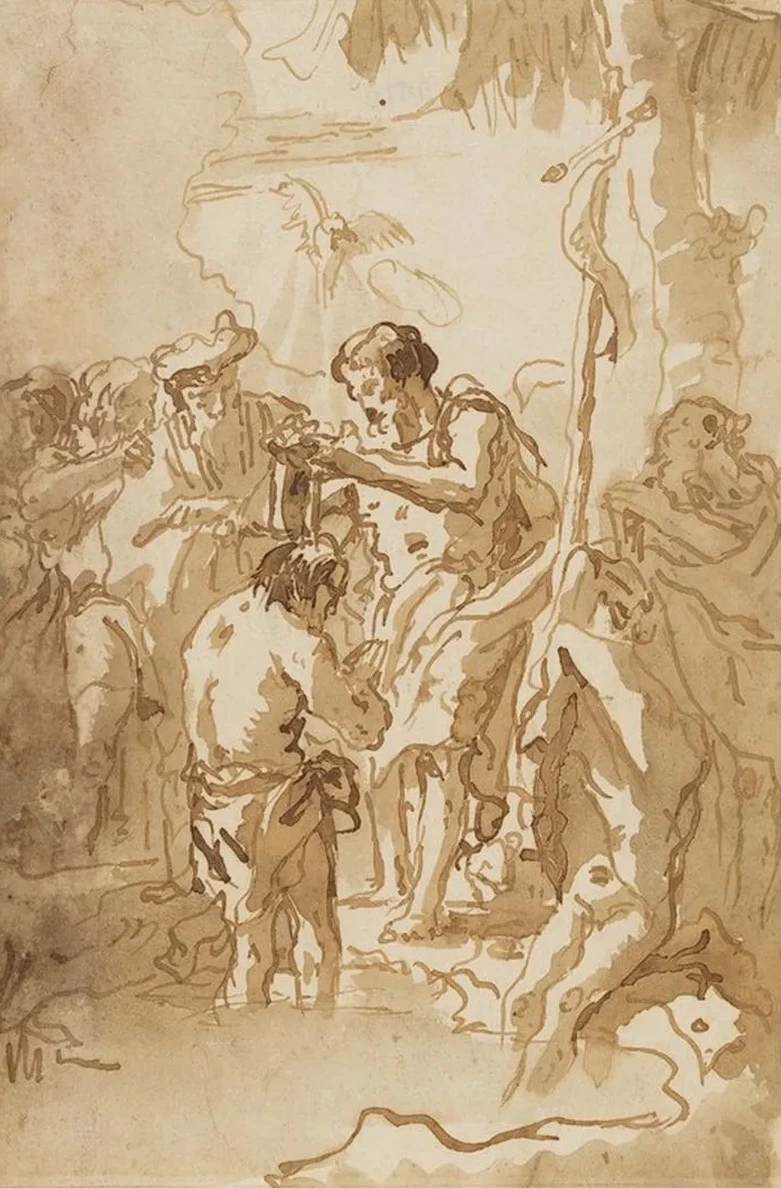 The Baptism of Christ (with Christ Standing at Left Center, His Back Turned, and a Youth Stripping in the Righ