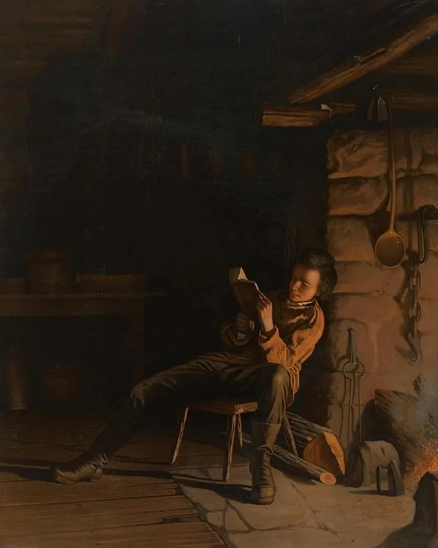 The Boyhood of Lincoln. (An Evening in the Log Hut.)